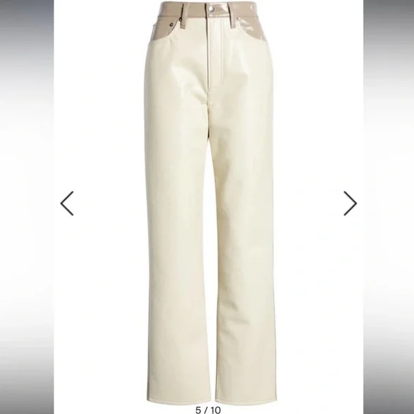 Agolde Paneled 90s Pinched Waist Powder Quail Leather colorblock Pants Size 24 - Picture 7 of 10